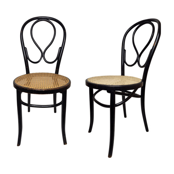 Coppia di sedie Omega in legno curvato Art Nouveau, annerito