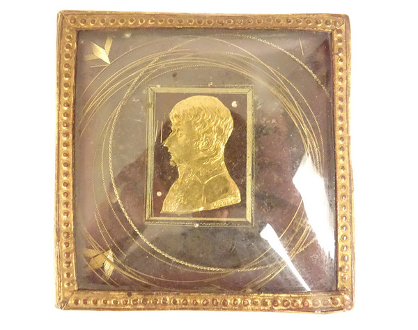 Small Cardboard Box Gilded Paper Profile Napoleon First Consul Brenet 19th century