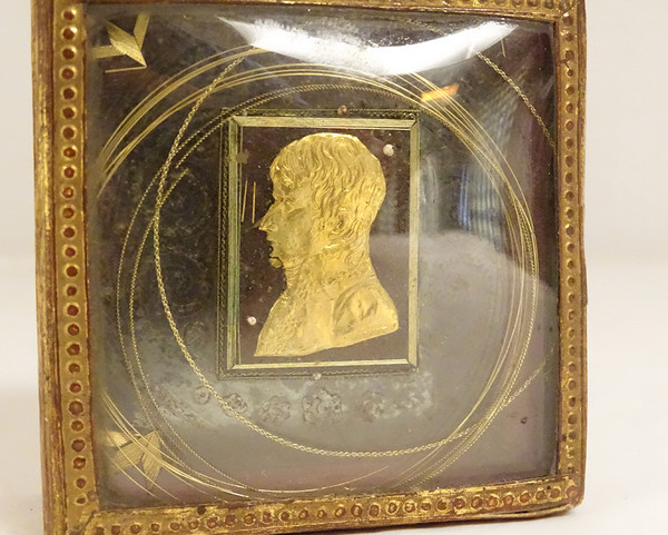 Small Cardboard Box Gilded Paper Profile Napoleon First Consul Brenet 19th century