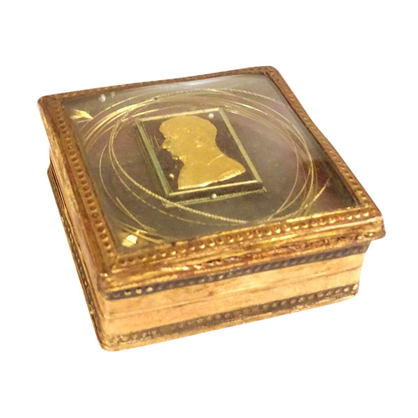 Small Cardboard Box Gilded Paper Profile Napoleon First Consul Brenet 19th century