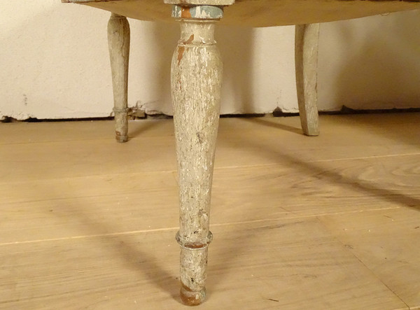 Coppia di poltrone Directoire in legno laccato con sedute a conchiglia Palmette Fine XVIII secolo