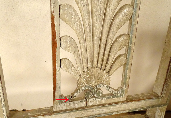 Coppia di poltrone Directoire in legno laccato con sedute a conchiglia Palmette Fine XVIII secolo