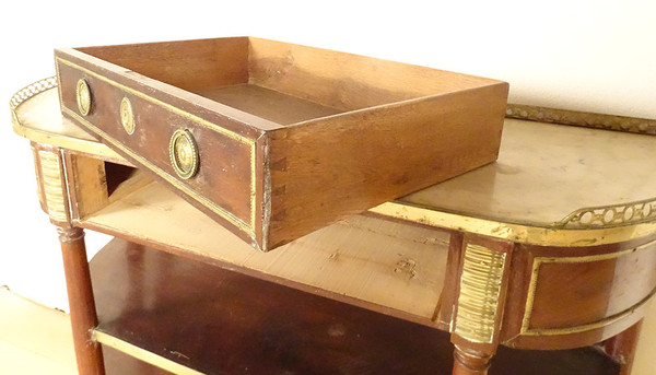 Console Louis XVI Demi-lune Acajou Marbre Blanc Laiton Doré XVIIIème Siècle