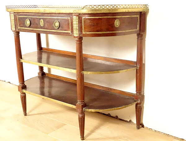 Console Louis XVI Demi-lune Acajou Marbre Blanc Laiton Doré XVIIIème Siècle