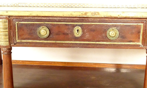 Console Louis XVI Demi-lune Acajou Marbre Blanc Laiton Doré XVIIIème Siècle