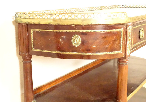 Console Louis XVI Demi-lune Acajou Marbre Blanc Laiton Doré XVIIIème Siècle