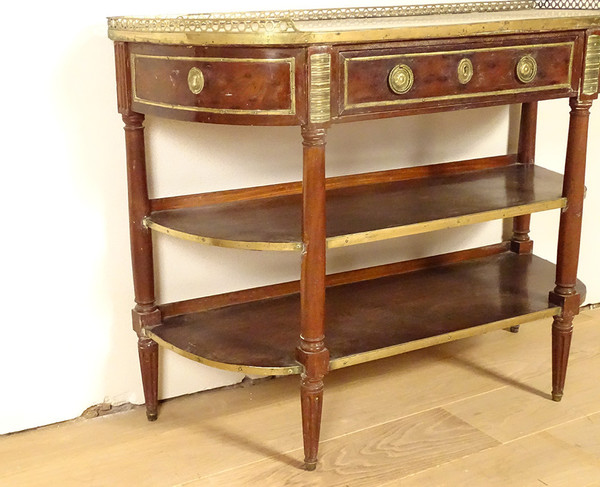 Console Louis XVI Demi-lune Acajou Marbre Blanc Laiton Doré XVIIIème Siècle