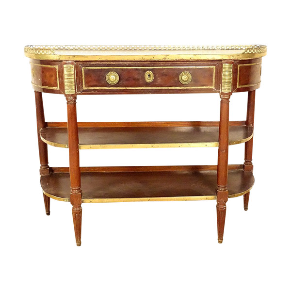 Console Louis XVI Demi-lune Acajou Marbre Blanc Laiton Doré XVIIIème Siècle
