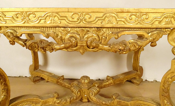 Console Louis XIV Bois Sculpté Doré Guirlandes Fleurs Coquilles XVIIIème
