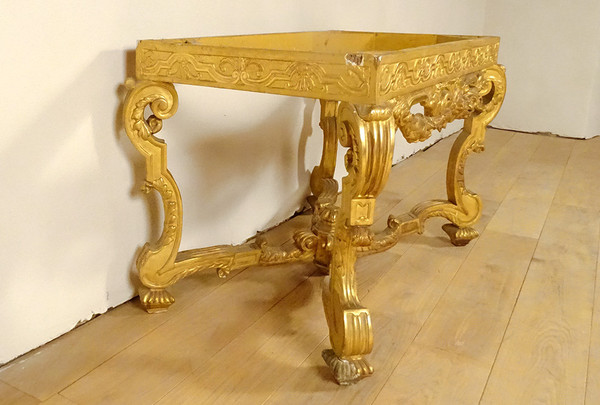 Console Louis XIV Bois Sculpté Doré Guirlandes Fleurs Coquilles XVIIIème