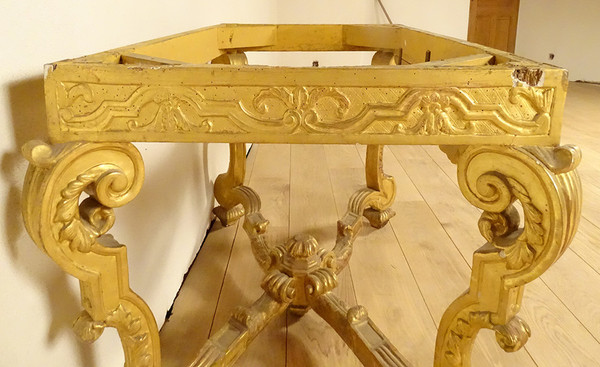 Console Louis XIV Bois Sculpté Doré Guirlandes Fleurs Coquilles XVIIIème