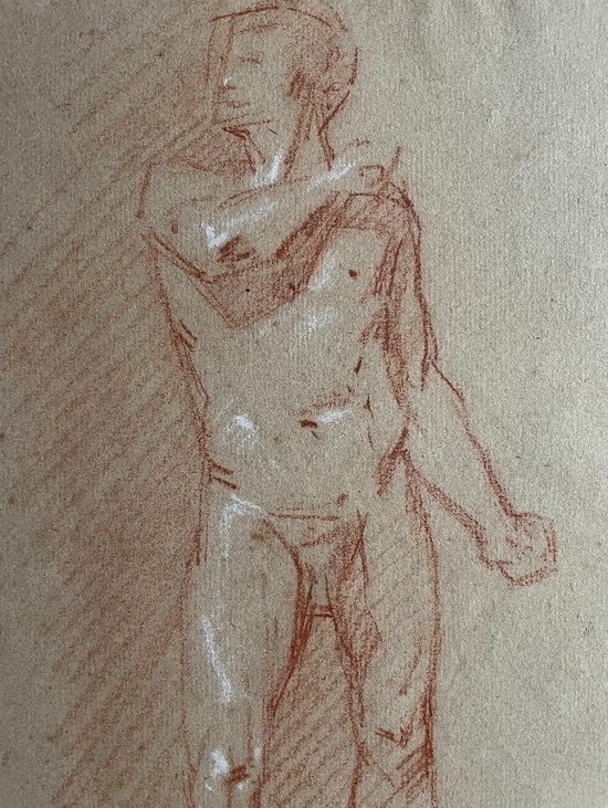 J. DELAUNAY. Accademia degli uomini. Diciannovesimo disegno a matita rossa.