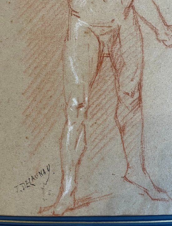J. DELAUNAY. Accademia degli uomini. Diciannovesimo disegno a matita rossa.