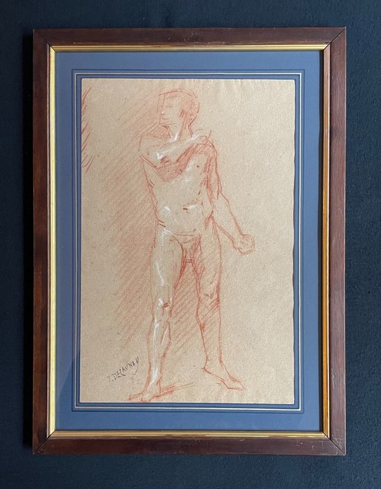 J. DELAUNAY. Accademia degli uomini. Diciannovesimo disegno a matita rossa.