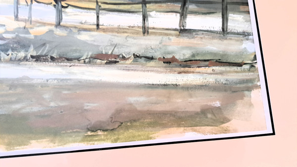 Paesaggio acquerellato campagna animata inizio XX secolo