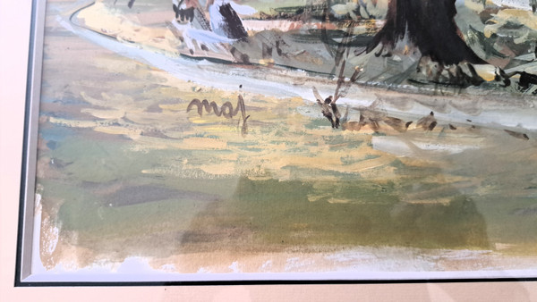 Paesaggio acquerellato campagna animata inizio XX secolo