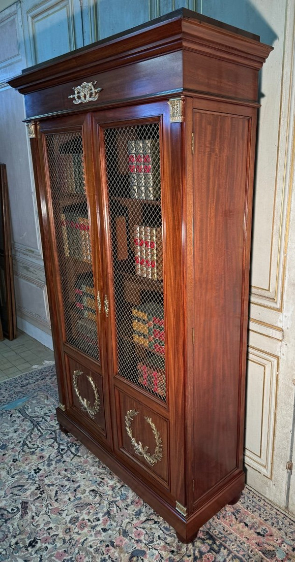 Bibliothèque Empire En Acajou Et Bronzes 19 Eme