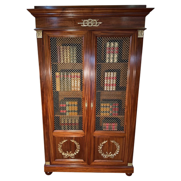 Bibliothèque Empire En Acajou Et Bronzes 19 Eme