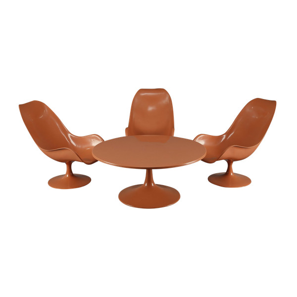Ensemble de salon des années 1970 : chaises tulipes et table basse