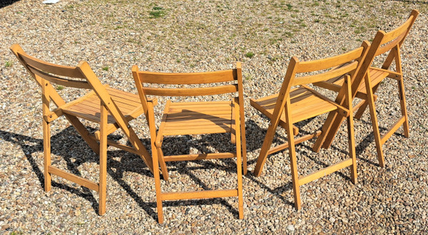 Set of four 60s wooden folding garden chairs