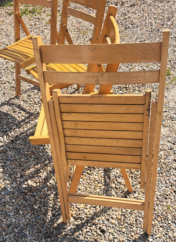 Set of four 60s wooden folding garden chairs