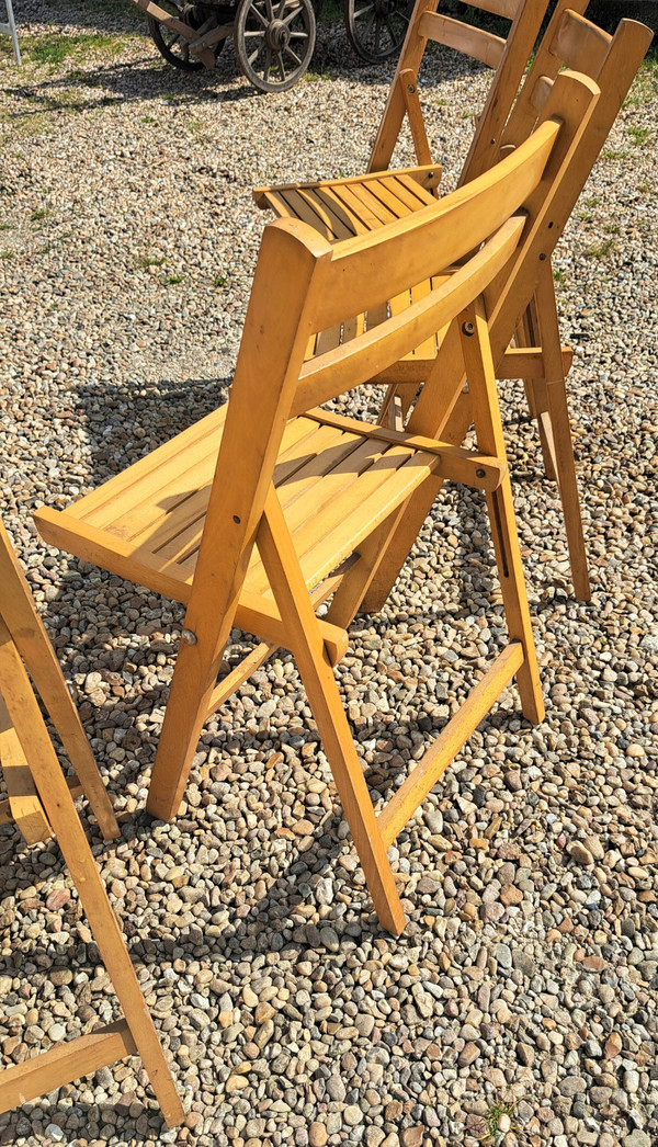 Set of four 60s wooden folding garden chairs