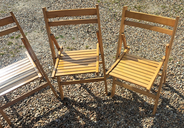Set of four 60s wooden folding garden chairs