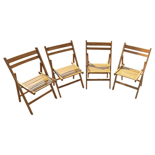 Set of four 60s wooden folding garden chairs