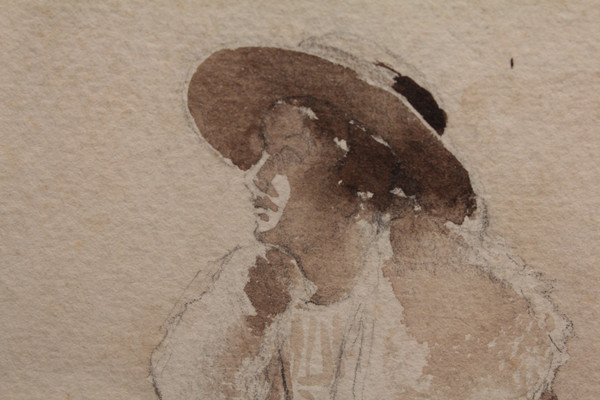 Disegno a china "Donna seduta che beve il tè", 1900 ca.