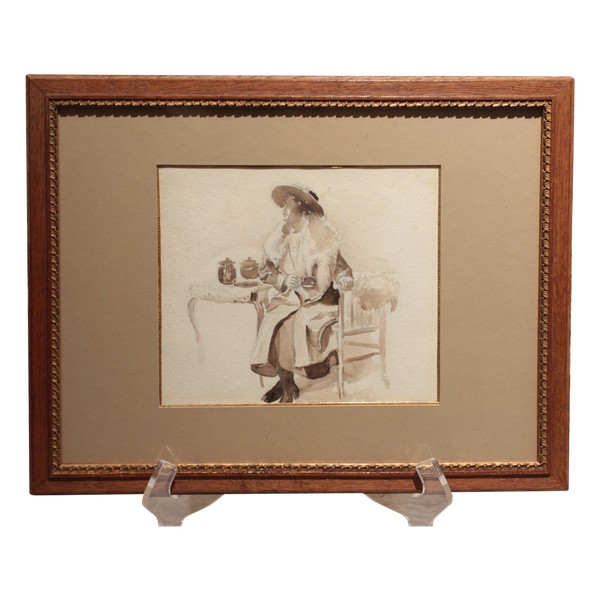 Disegno a china "Donna seduta che beve il tè", 1900 ca.