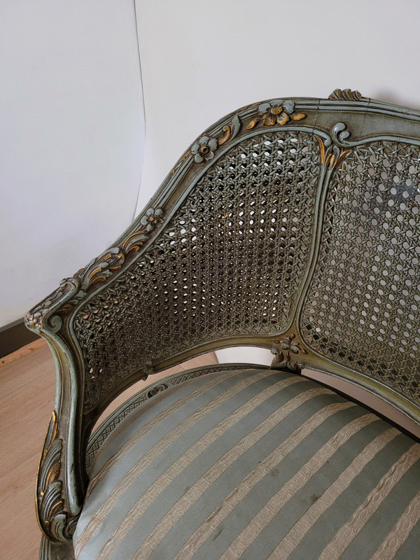 Salon 3 Pièces En Bois Laqué Et Cannage, Circa 1900