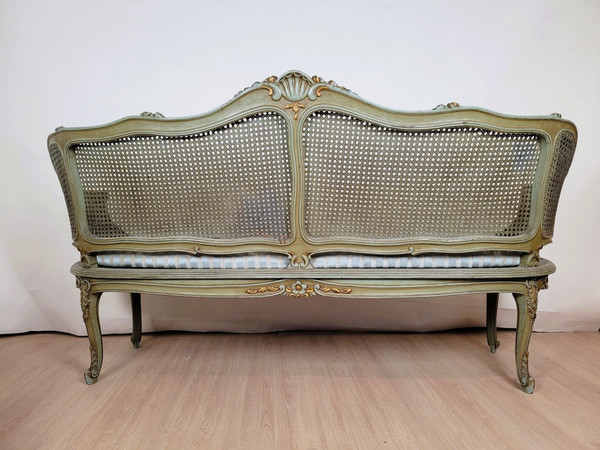 Salon 3 Pièces En Bois Laqué Et Cannage, Circa 1900