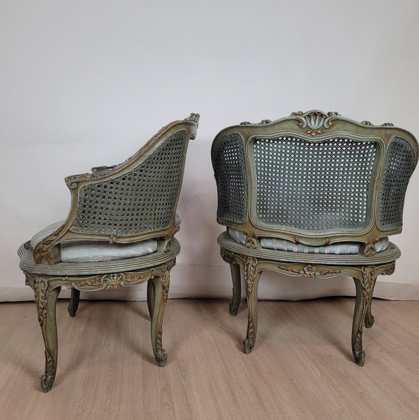 Salon 3 Pièces En Bois Laqué Et Cannage, Circa 1900