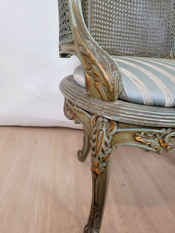 Salon 3 Pièces En Bois Laqué Et Cannage, Circa 1900