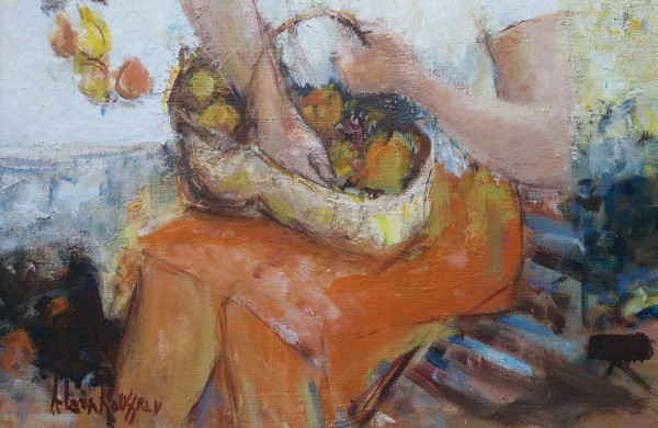 Alain ROUSSEAU (b.1926), Signed French original oil/canvas - Woman, Fruit, Garden, Provence