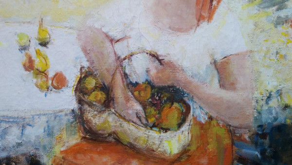 Alain ROUSSEAU (b.1926), Signed French original oil/canvas - Woman, Fruit, Garden, Provence