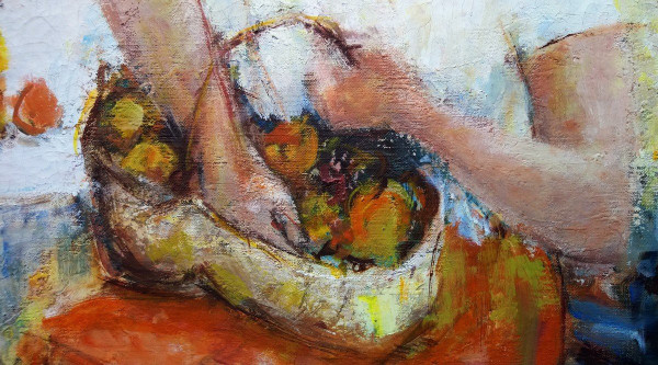 Alain ROUSSEAU (b.1926), Signed French original oil/canvas - Woman, Fruit, Garden, Provence