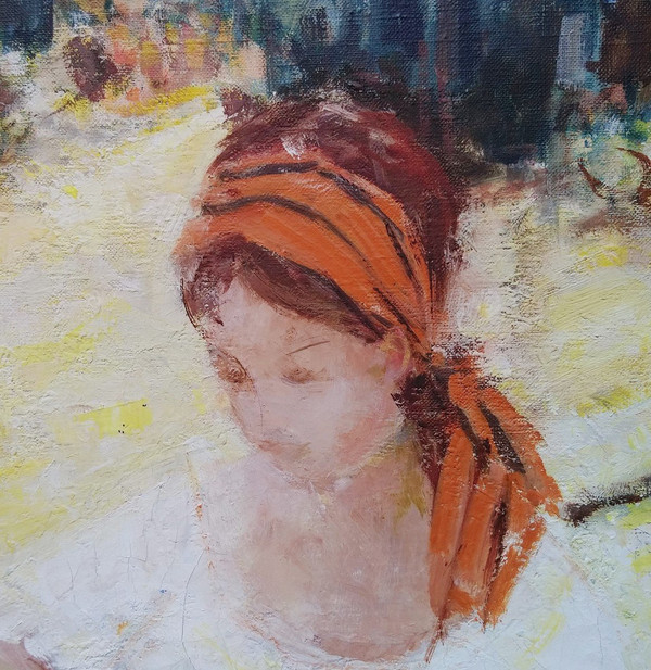 Alain ROUSSEAU (b.1926), Signed French original oil/canvas - Woman, Fruit, Garden, Provence