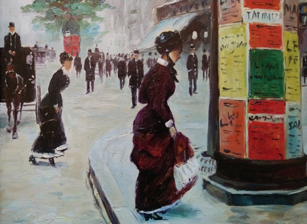 H. RENAUD (1921-1990), Huile/toile d'origine, signée - Tableau, Paris, Boulevard, Personnage