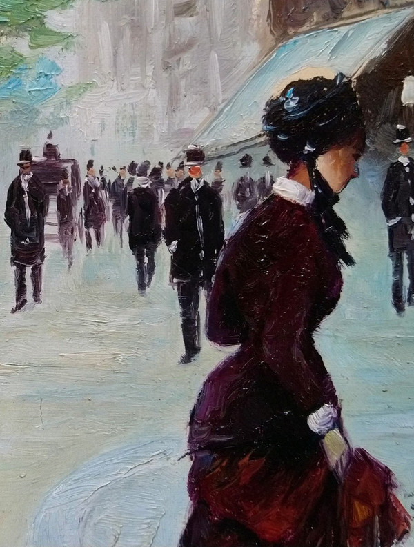 H. RENAUD (1921-1990), Huile/toile d'origine, signée - Tableau, Paris, Boulevard, Personnage