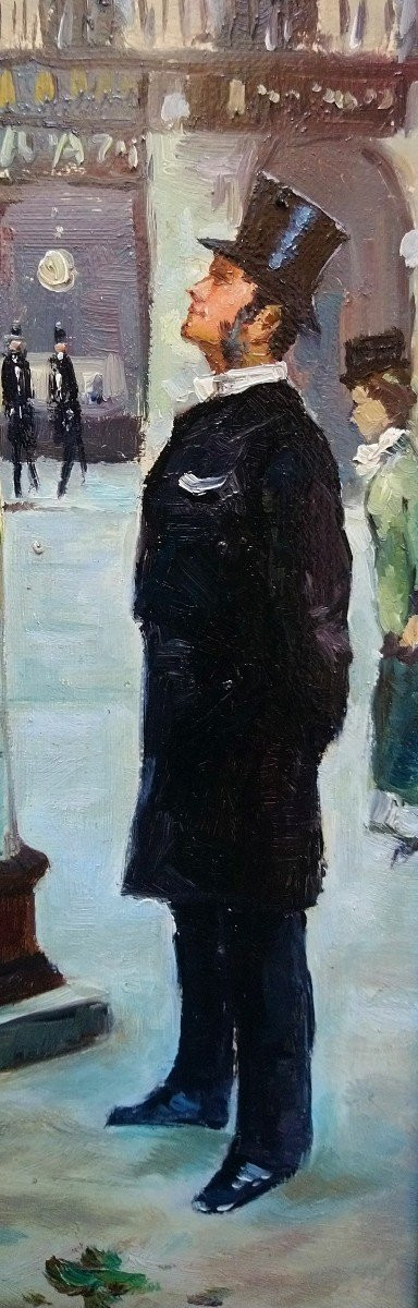 H. RENAUD (1921-1990), Huile/toile d'origine, signée - Tableau, Paris, Boulevard, Personnage