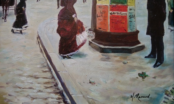 H. RENAUD (1921-1990), Huile/toile d'origine, signée - Tableau, Paris, Boulevard, Personnage