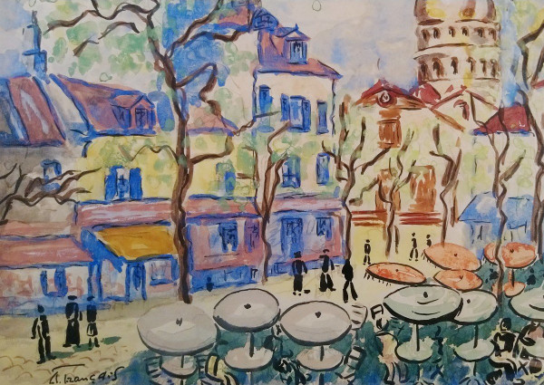 Anne FRANÇAIS (1909-1995), Original Mischtechnik, signiert - Montmartre, Paris, Sacré-Coeur