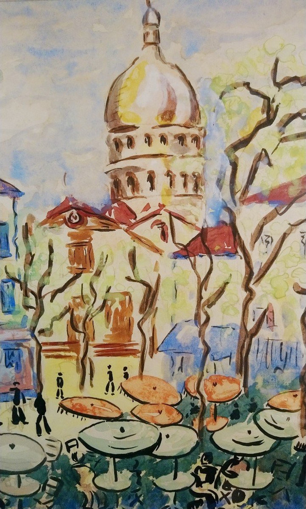 Anne FRANÇAIS (1909-1995), Original Mischtechnik, signiert - Montmartre, Paris, Sacré-Coeur