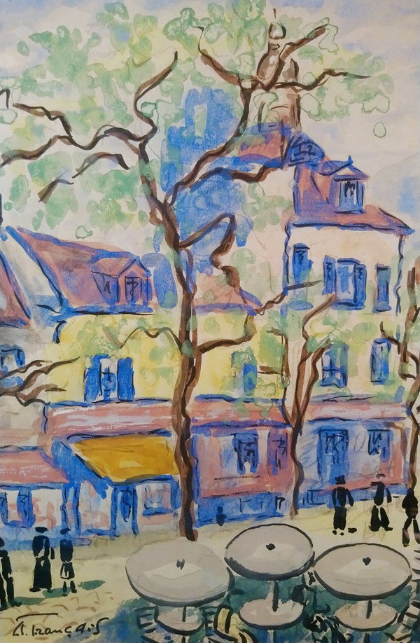 Anne FRANÇAIS (1909-1995), Original Mischtechnik, signiert - Montmartre, Paris, Sacré-Coeur