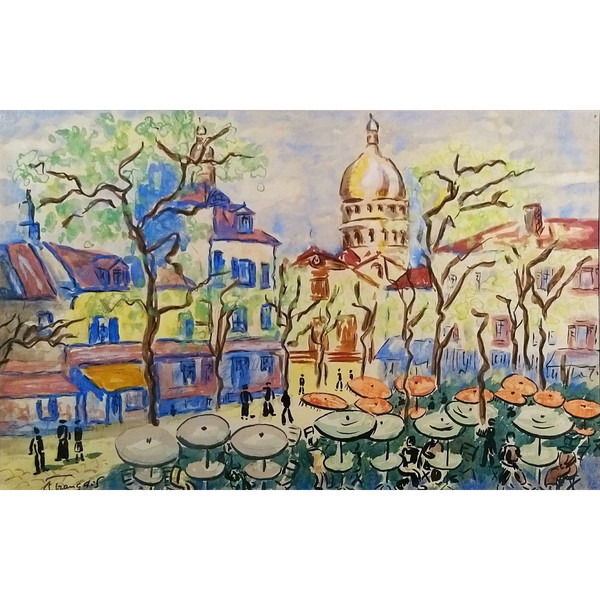 Anne FRANÇAIS (1909-1995), Original Mischtechnik, signiert - Montmartre, Paris, Sacré-Coeur