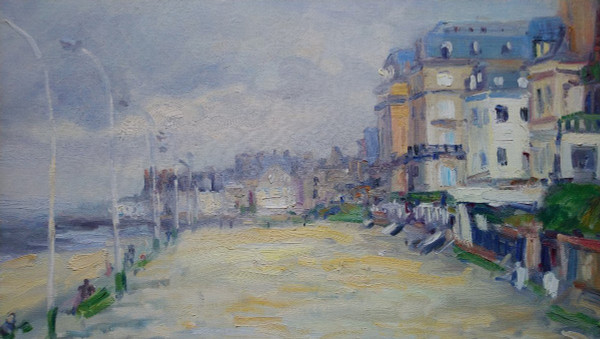 Marcel LAQUAY (1925-2014), Grande Huile/toile d'origine, signée - Trouville, Mer, Plage, Bateau