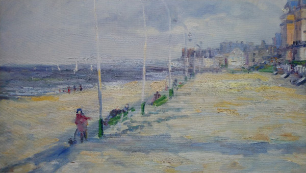 Marcel LAQUAY (1925-2014), Grande Huile/toile d'origine, signée - Trouville, Mer, Plage, Bateau