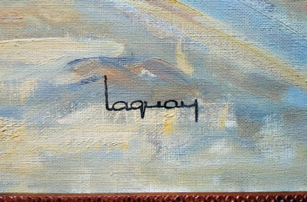 Marcel LAQUAY (1925-2014), Grande Huile/toile d'origine, signée - Trouville, Mer, Plage, Bateau