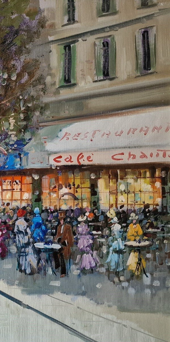 Dominique TORTÈS (1938-2012) Signed French original oil/canvas - Figure, Paris, Boulevard, 1900